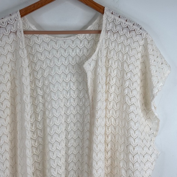VTG 70s Cream Crochet Duster Cardigan Ivory Lace Kimono Boho Festival Cottage - Picture 2 of 8